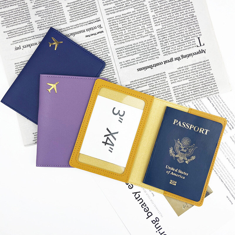 Sarung paspor pesawat emas mewah nama khusus Pria Wanita tempat paspor bisnis inisial Logo pribadi aksesori perjalanan