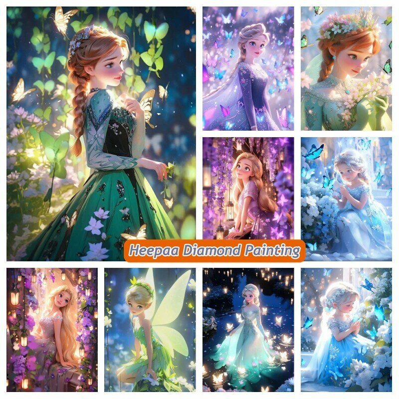 Pintura de diamantes de fantasía de Frozen, princesa Anna con mariposa, Disney Rapunzel, arte de dibujos animados, punto de cruz, decoración de habitación, regalo
