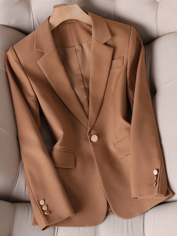 女性のための秋または冬のブレザー,シングルボタンの長袖オフィスジャケット,仕事のためのフォーマルなスタイル