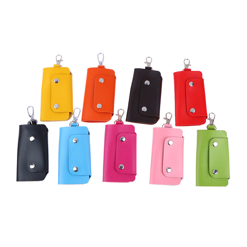 Soporte portátil de cuero PU para ama de llaves de coche, funda de cartera Unisex, bolsa de almacenamiento de Color sólido Simple, 1 piezas