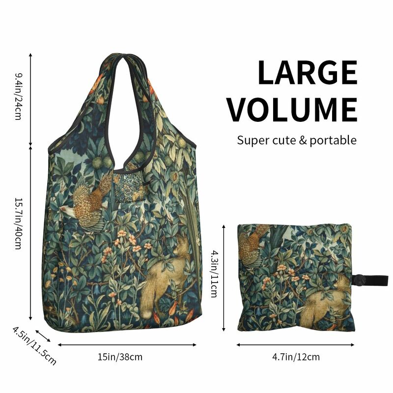 Large Reusable Pheasant And Fox William Morris Grocery Bags Recycle Foldable Shopping Eco-Friendly Bag Washable With Pouch