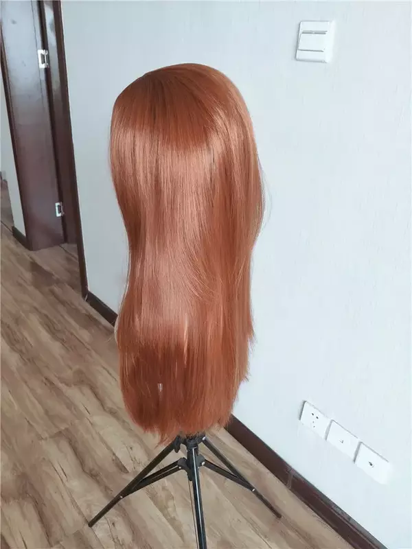 Wig Cosplay dengan poni tanpa renda, rambut sintetis kepala penuh tembaga merah