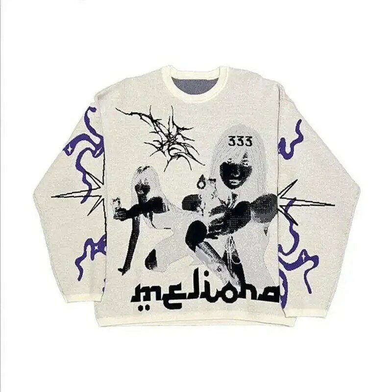Kumikumi American Letter Graffiti Sweter z długim rękawem dla par 2024 Wczesna wiosna Luźny, swobodny, wszechstronny
