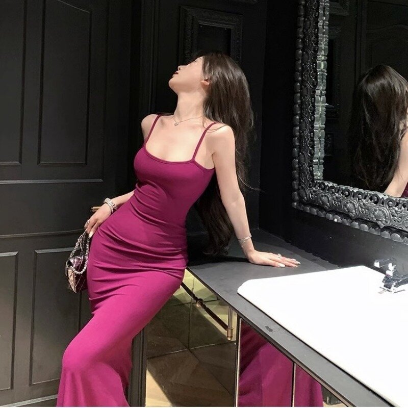 Women's Blue Hollow Out Backless Spaghetti Strap Dress, Ladies with A Wild and Sexy Style Long Dresses
