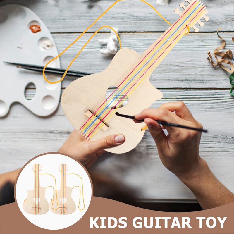 10 Pcs Miniatures Paint Children's Craft Material Package Kindergarten Production Painting Your Own Wooden Child Guitar Crafts
