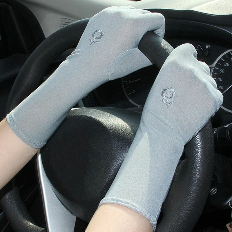 Guantes de conducción delgados de longitud media para mujer, guantes de etiqueta, protectores solares, Anti UV