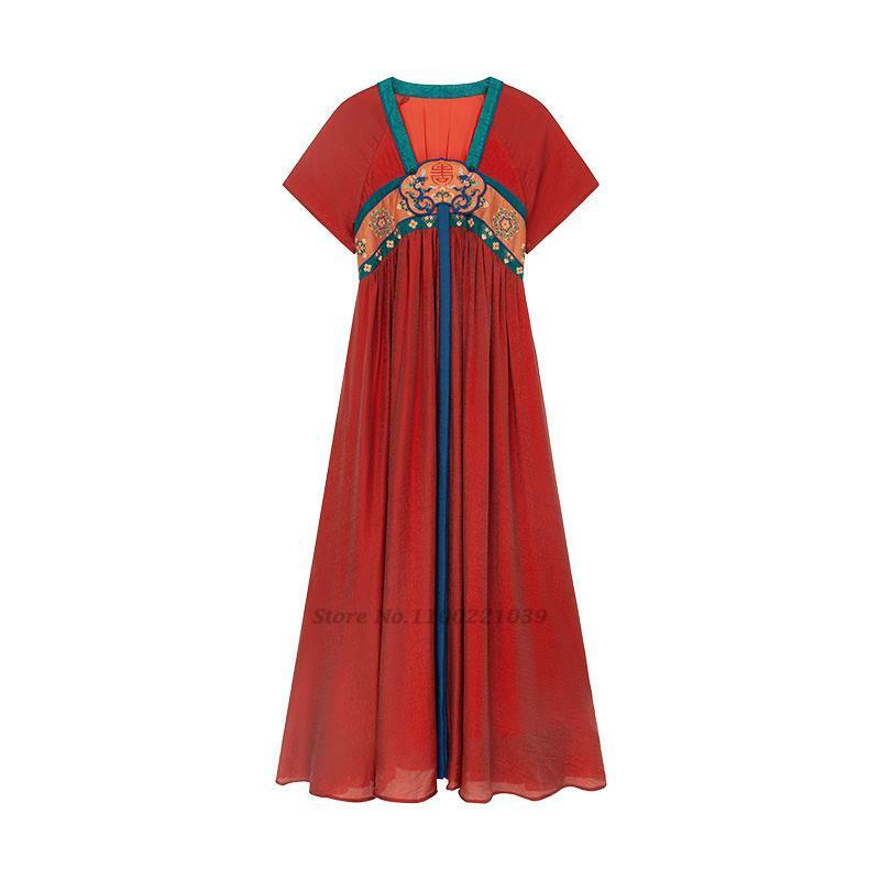 2023 chińskie tradycyjne hanfu narodowy szyfonowa sukienka wróżki haft w kwiaty taniec ludowy sukienka elegancka odzież sceniczna