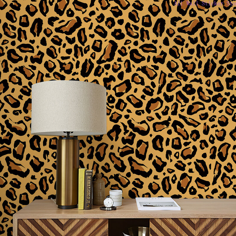 Papier peint rétro en PVC imprimé léopard jaune, peler et coller, autocollants muraux auto-adhésifs, décor de chambre de meubles vintage