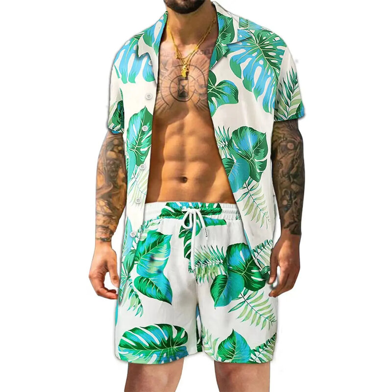 Traje con estampado de flores para hombre, camisa con estampado 3D, pantalones cortos de playa, conjunto de 2 piezas de lujo de gran tamaño, ropa de calle Hawaiana para vacaciones