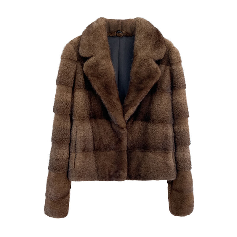 女性用ナチュラルミンクファーコート,襟付き,本物のミンクの毛皮のジャケット,高級ブランド,冬用,2023