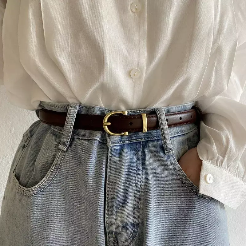 New Women's Fashionable Thin Buckle Belt Detachable Double Side Denim Belt Gift For Mothers And Girlfriends
