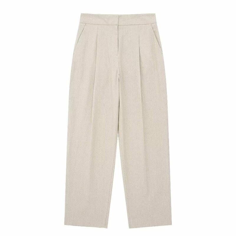 New fashionable comfortable slimming linen solid color straight leg pants for women