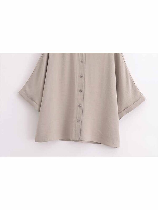 Camisa casual de manga curta feminina, design de punho enrolado, gola solta, camisa retrô de botão, blusa única, nova moda, 2024