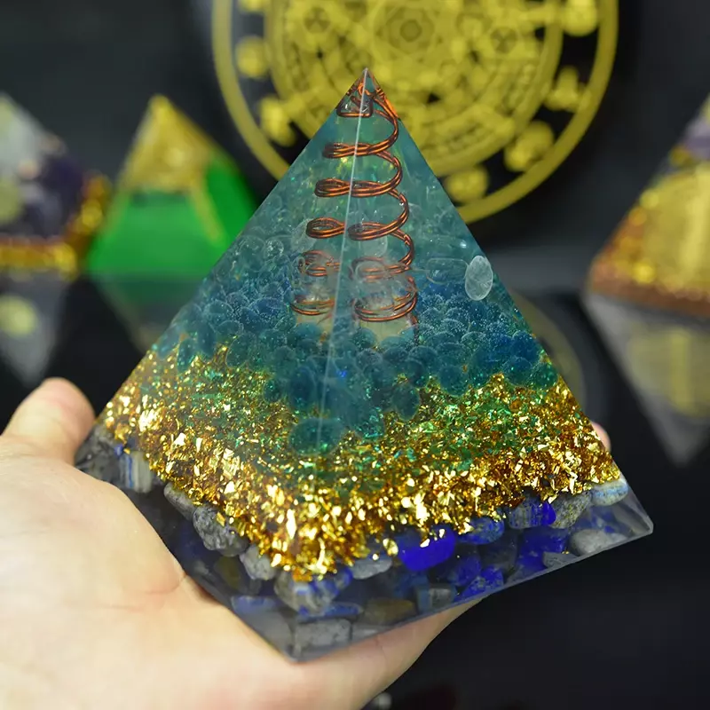 Elite Aura Cristallo Orgone Piramide di Cristallo Pietra Naturale Lapis Lazuli Orgonite di Protezione Emf Per Chakra Guarigione Generatore di Energia
