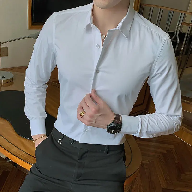 Рубашка мужская хлопковая с длинным рукавом, модная сорочка кроя Regular Fit в повседневном и деловом стиле, белая/черная, размеры до 6XL