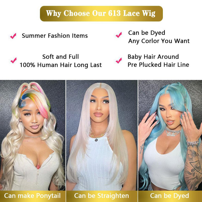 CUBIC 613 Blonde Lace Front Wig Human Hair 13x4 Body Wave Blonde Lace front Wigs Human Hair Pre Plucked With Baby Hair 613 HD