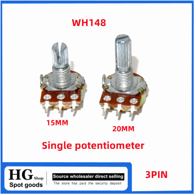 5 buah/lot potensiometer tunggal WH148 resistensi dapat disesuaikan B1K 2K 5K10K 20K 50K 100K 250K 1M Ohm 3PIN 15mm 20mm potensiomete