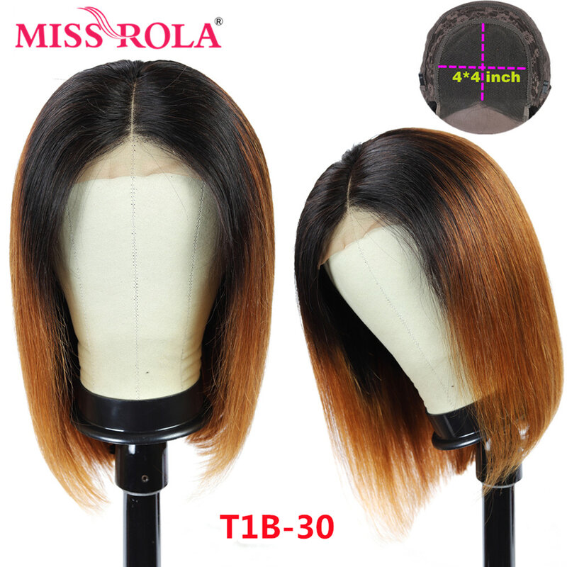 Miss Rola 4*4 Lace Closure Human Hair Wigs Brazilian Remy Hair Straight Short Bob Wig 1B30 1B99J 1B27 99J Lace Wigs 180% Density