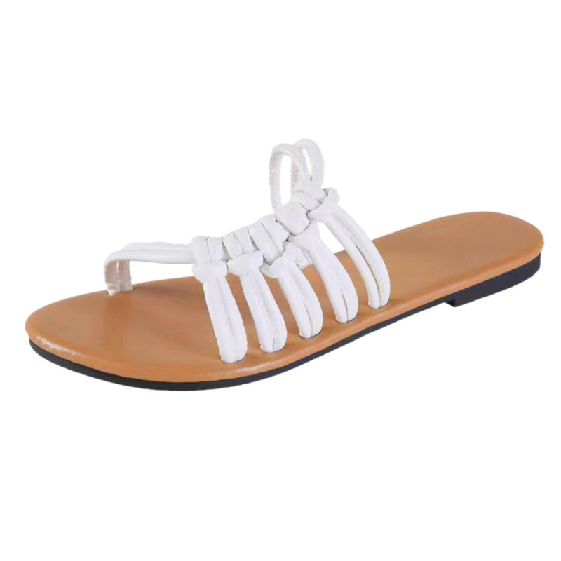 Sandálias simples de dedo aberto para mulheres, fundo plano, chinelos ocos ao ar livre, moda praia, sandálias casuais de verão, 2023