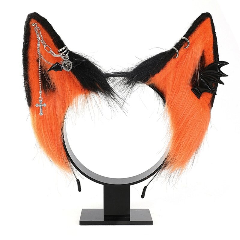 Ethnic Wolf Ears Shape Headband with Alloy Earring Decor Hair Hoop Adult Live Broadcast Easter Party Headpiece