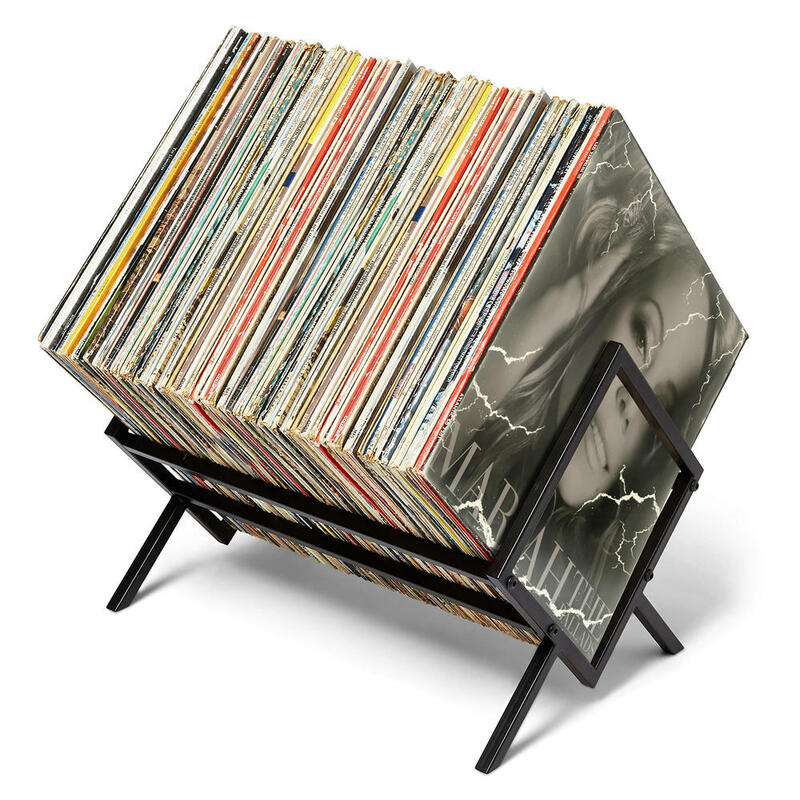 Vinyl Record Storage - Matte Black Vinyl Record Holder 80 To 100 LP Capacity  Metal Single Tier  Holder