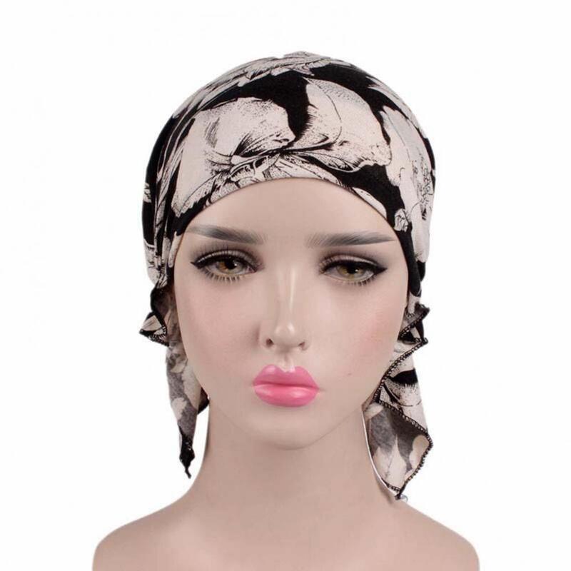 Jilbab Muslim wanita syal kepala Fashion cetak elastis hiasan kepala kubah tanpa pinggiran topi Turban Muslim Headwrap