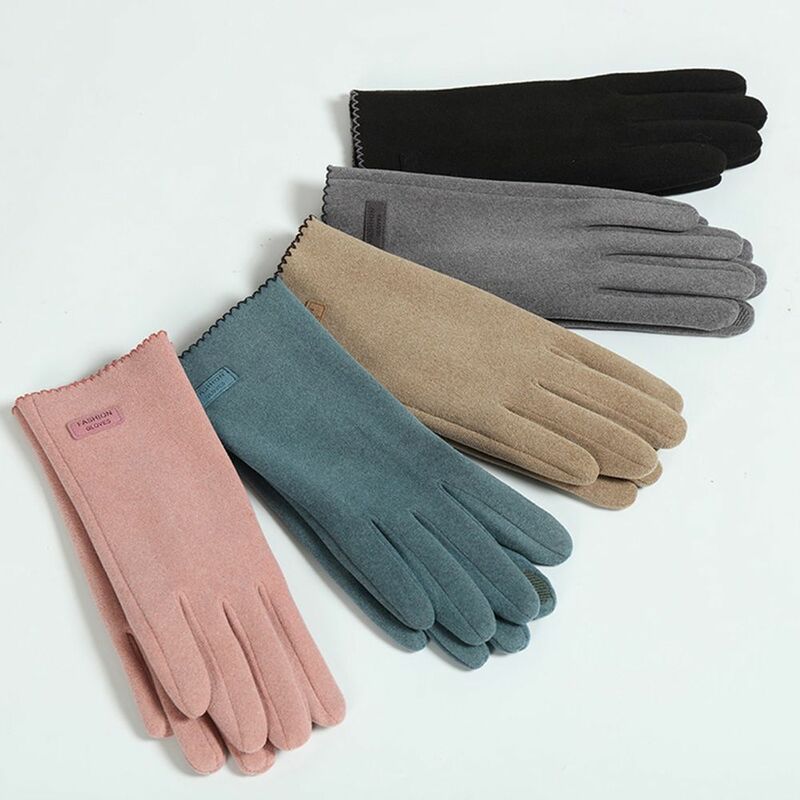Solid Color Full Finger Ladies Winter Accessories Cold Protection German Fleece Korean Style Mittens Warm Gloves Women's Gloves