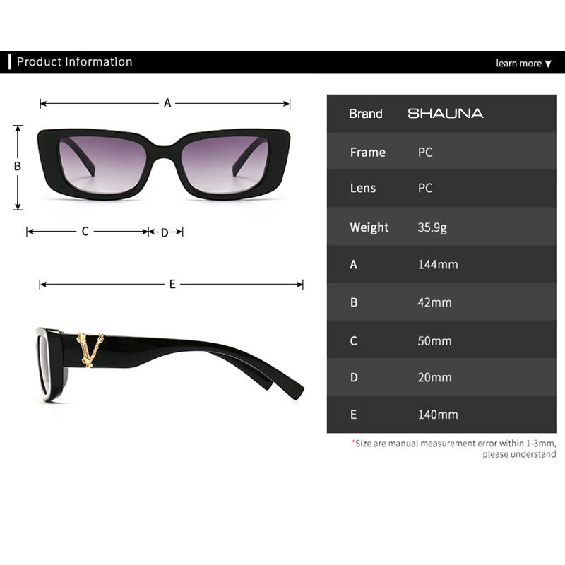 SHAUNA Retro แว่นตากันแดดรูปสี่เหลี่ยมผืนผ้า Candy สี Gradient Shades UV400