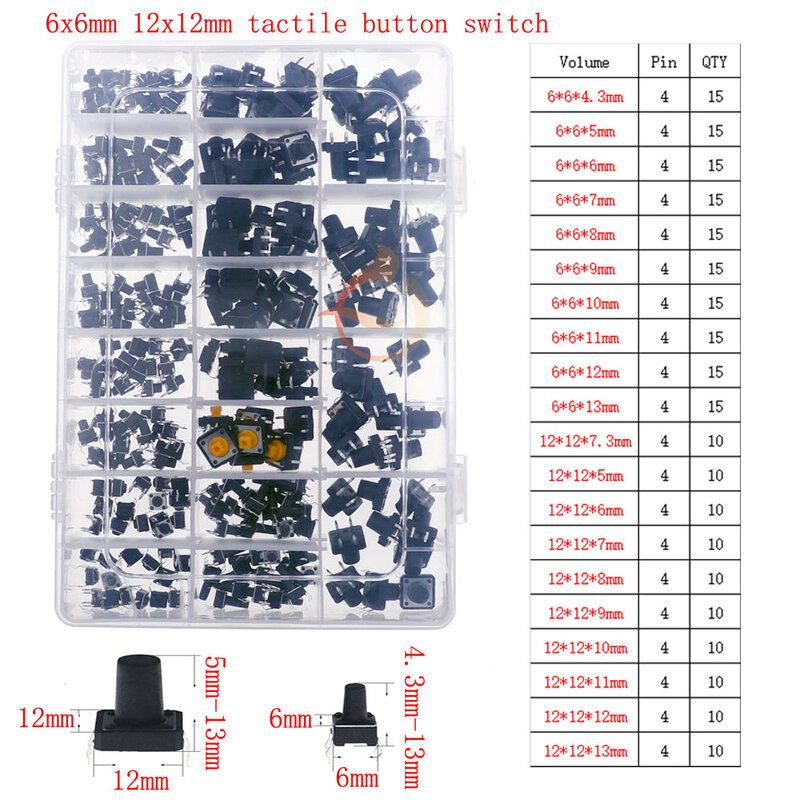 Mini Momentary Tactile Push Button Switch Car Remote Control Touch Keys Button ON/OFF DIP SMD DIY Micro Switch Mixed kit