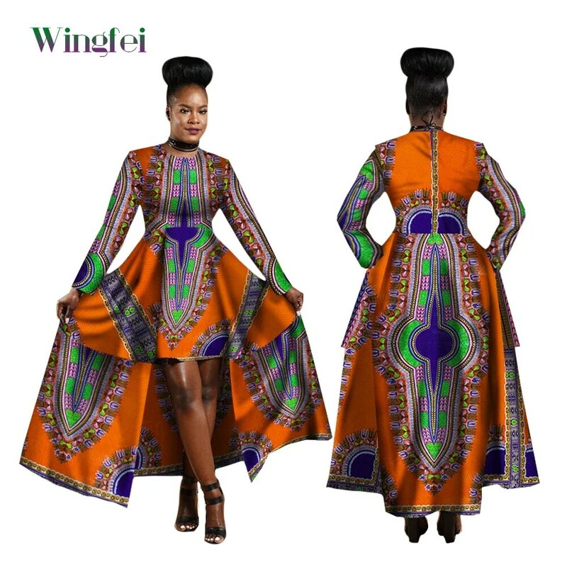 Gaun Afrika untuk Wanita Gaun Motif Gaya Dashiki Kente Gaun Panjang Maxi Seksi Cetak Lilin Katun untuk Wanita Pakaian Afrika WY1268