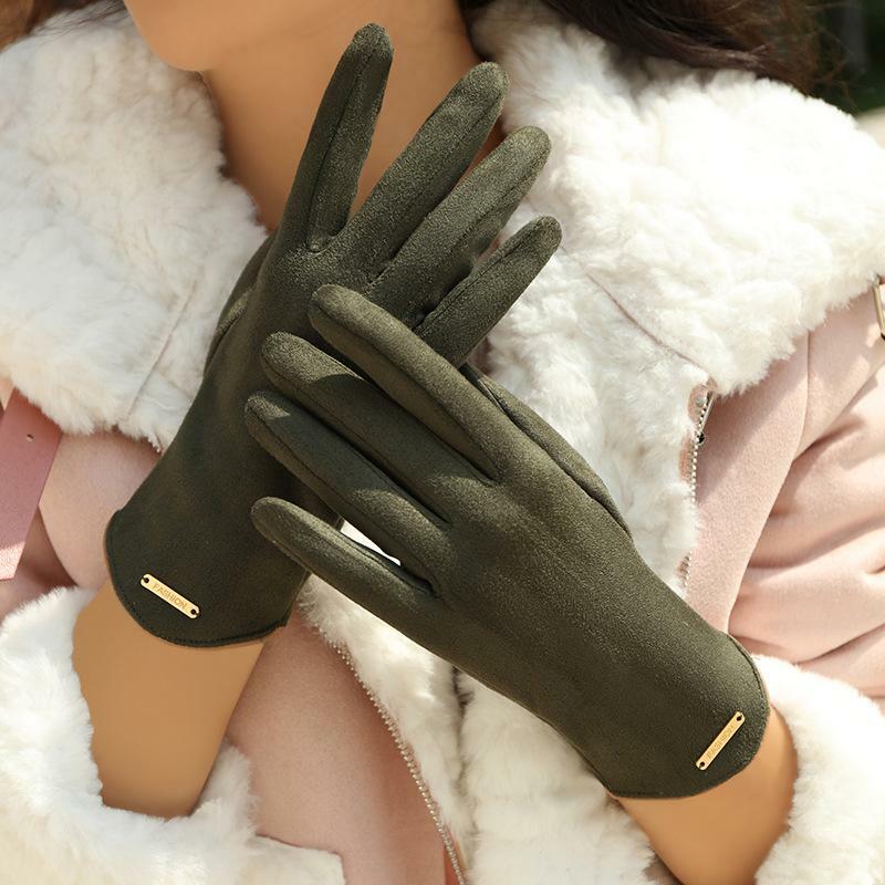Zimowe rękawiczki damskie zimowe aksamitne ciepłe rękawiczki moda koreańska wersja śliczne zamszowe rękawiczki narciarskie C034