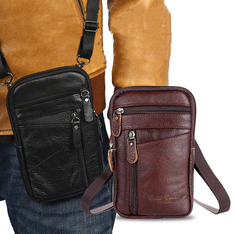 Sacs de taille en cuir véritable pour hommes, sacs de poudre de téléphone, sac à main pour hommes, petit sac de poitrine, sac de ceinture initié, sacs à bandoulière, nouveau