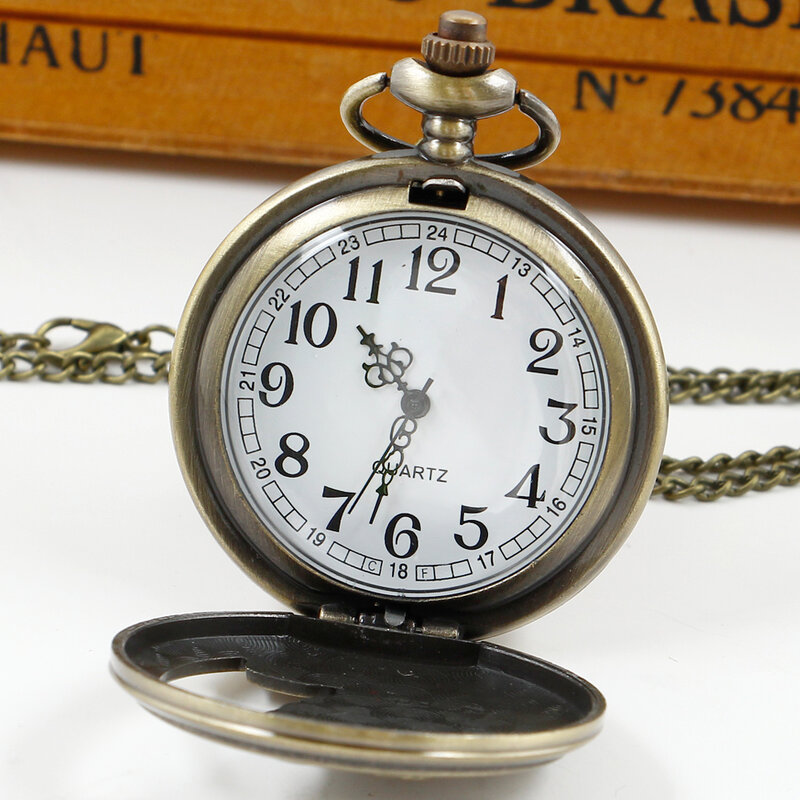 Cool Wolf-reloj de bolsillo de cuarzo para hombre y mujer, accesorio de pulsera de cuarzo hueco tallado, personalizado, con colgante de collar Vintage, regalos con cadena