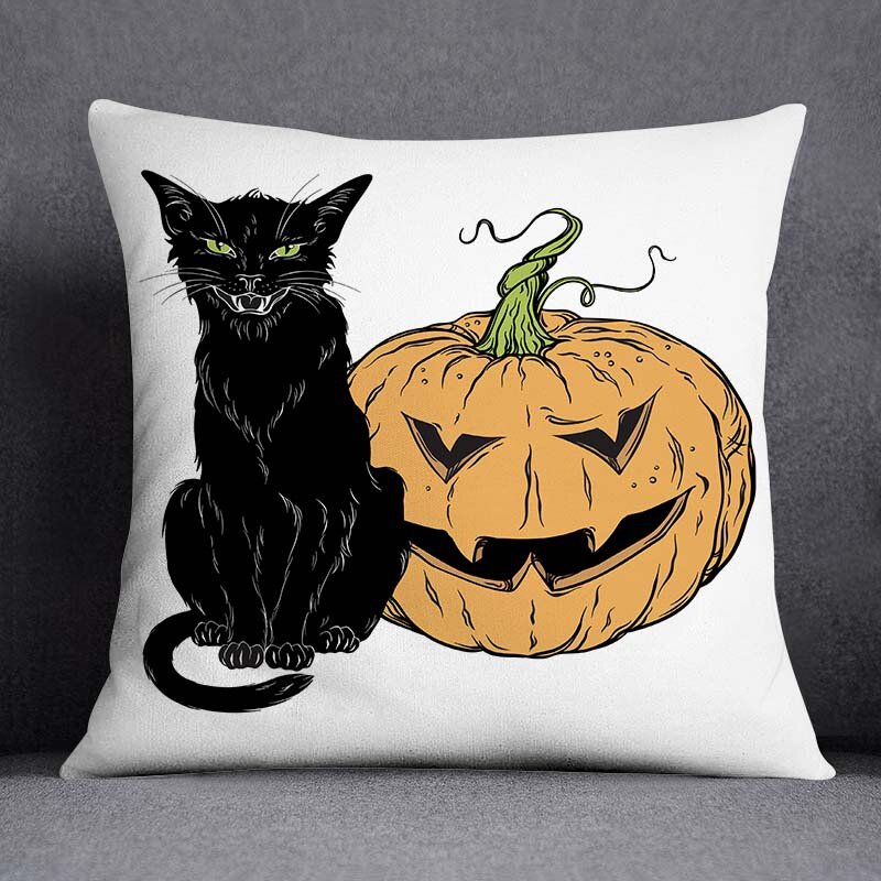 Black Cat Series Pattern Decorative Pillowcase, Square Pillowcase, Home Office Decoration