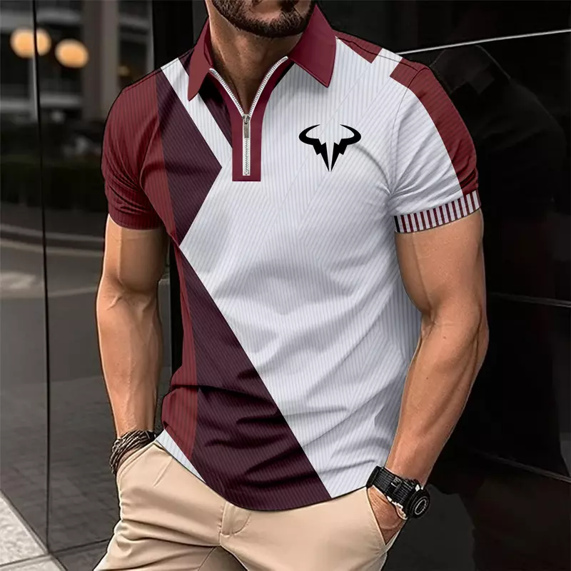 Nieuw Poloshirt Kleur Contrast 3d Design Heren Korte Mouwen Rafael Nadal Print Merk Fitness Hardloop Revers T-Shirt Heren Kleding
