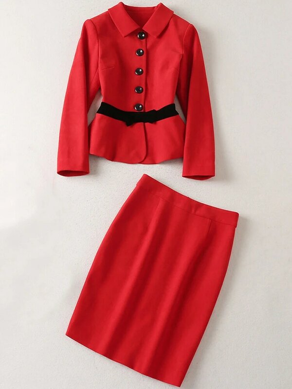 プリンセスKate-ペンシルスカートとボタン付きの高品質の女性用2ピースジャケット,新しい春秋コレクション