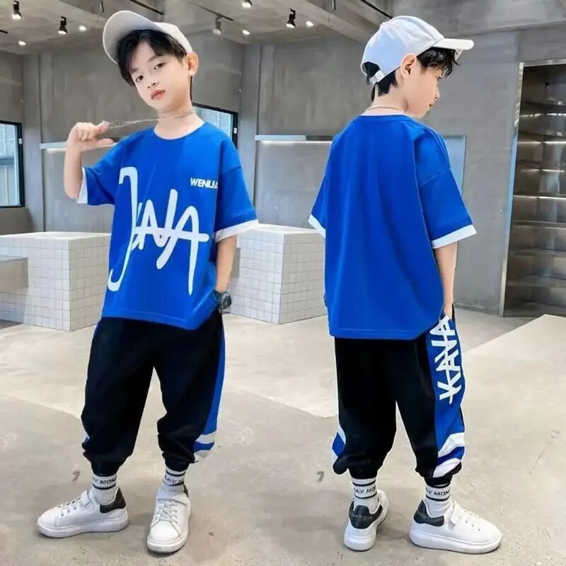 Korean Children's Clothes 2024 Boy Summer Fashion Short Sleeve Tshirt Top and Short Bottom 2 Pieces 9-12Y Outfit Tracksuit