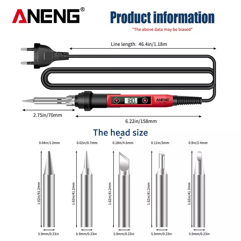 ANENG 휴대용 전기 납땜 다리미, 미국 및 EU 플러그, 온도 조절 가능, 전문 용접 도구, SL102, 220V