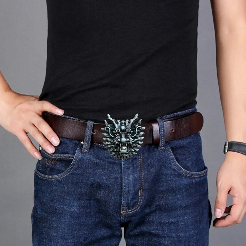 Hebilla cinturón estilo occidental, hebilla cabeza dragón 3D, hebilla cinturón unisex para hombres y mujeres