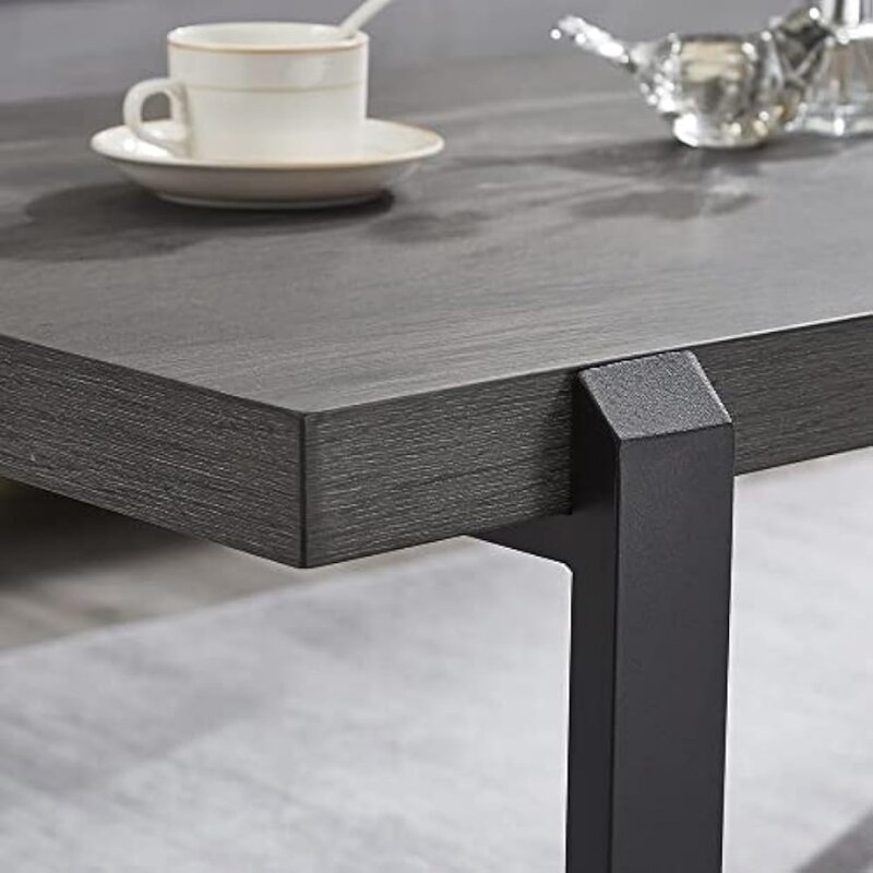 Stolik kawowy EXCEFUR, rustykalny stół środkowy z drewna i metalu, nowoczesny stół koktajlowy do salonu, Grey