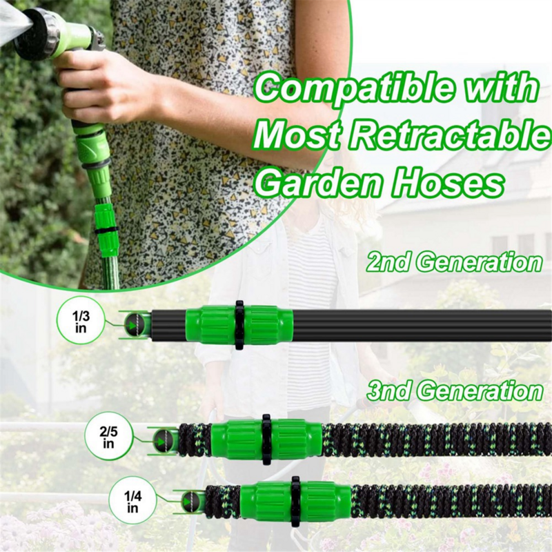 Expandable Garden Hose Repair Kit,10PC Dual-Channel Hose Female Male Connectors Pockets Hose for 3/4In 5/8In Garden Hose