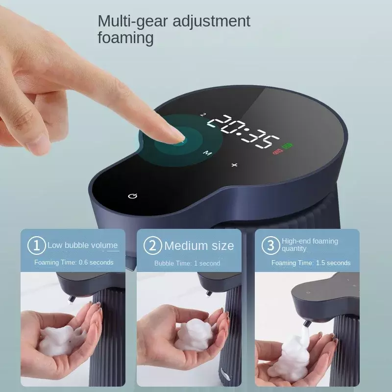 Dispenser sabun busa otomatis 500ML, tampilan waktu layar besar tanpa sentuhan Sensor inframerah mesin sabun cair pompa pembersih tangan