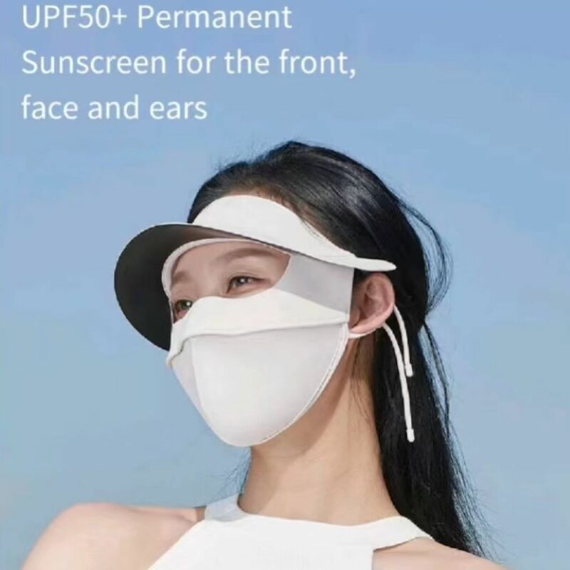 Ice Silk Sunscreen Mask Full Face Black Glue Brim Summer Sun UV Protection Mouth Mask