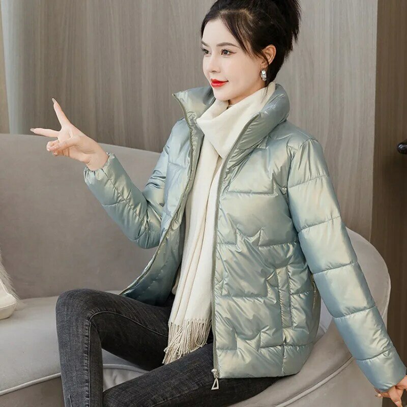 Parki damskie koreańskie modne zimowe dziewczęce proste solidne stójki elegancki Temperament ciepłe miękkie, na co dzień L-5XL