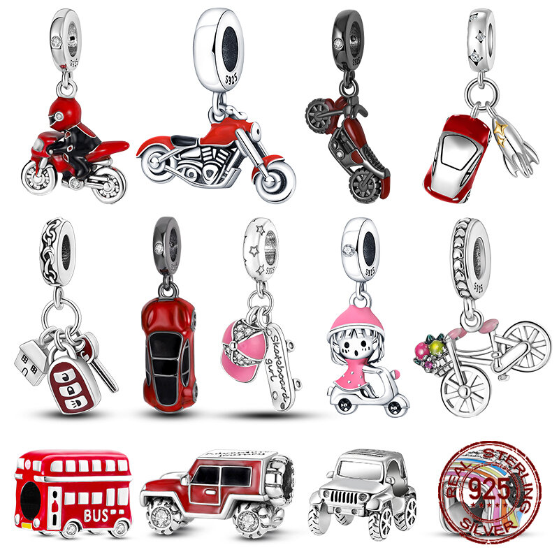 925 Silver Fashion Red Car Key bus Charms Pendents beads Fit Original Pandora Bracelet Charms For Women Party Jewelry making diy