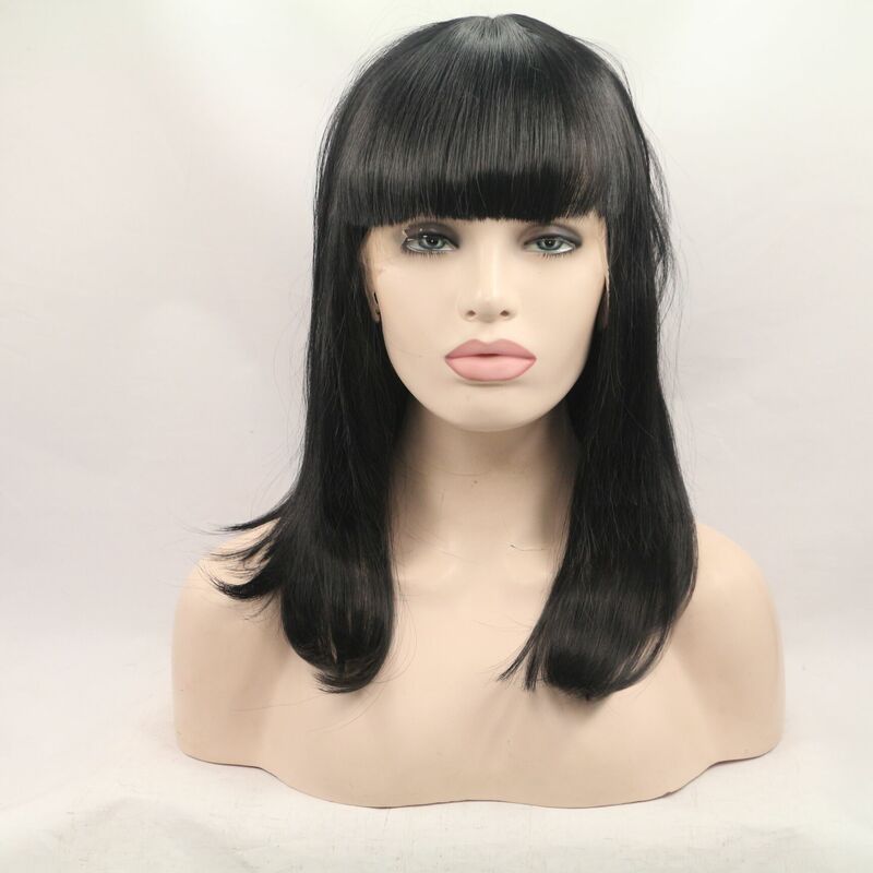 Chic Black Shoulder-Length Synthetic Wig with Full Bangs for Women - The Ultimate Fashion Accessory