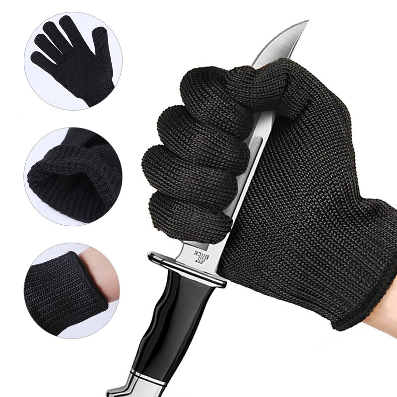 1Pair Cut-proof Gloves HPPE Level 5 Steel Multipurpose Scratch Cut Resistant Gloves Grade 5 Protective Black Work Safety Gloves
