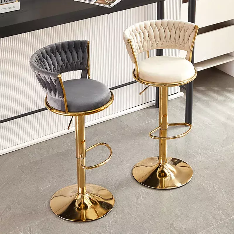 Obrotowa krzesło barowe podnosząca, na wysokiej stopce stołek, meble Nordic, oparcie, aksamitne stołek barowy, stołek barowy do kuchni, krzesełko barowe