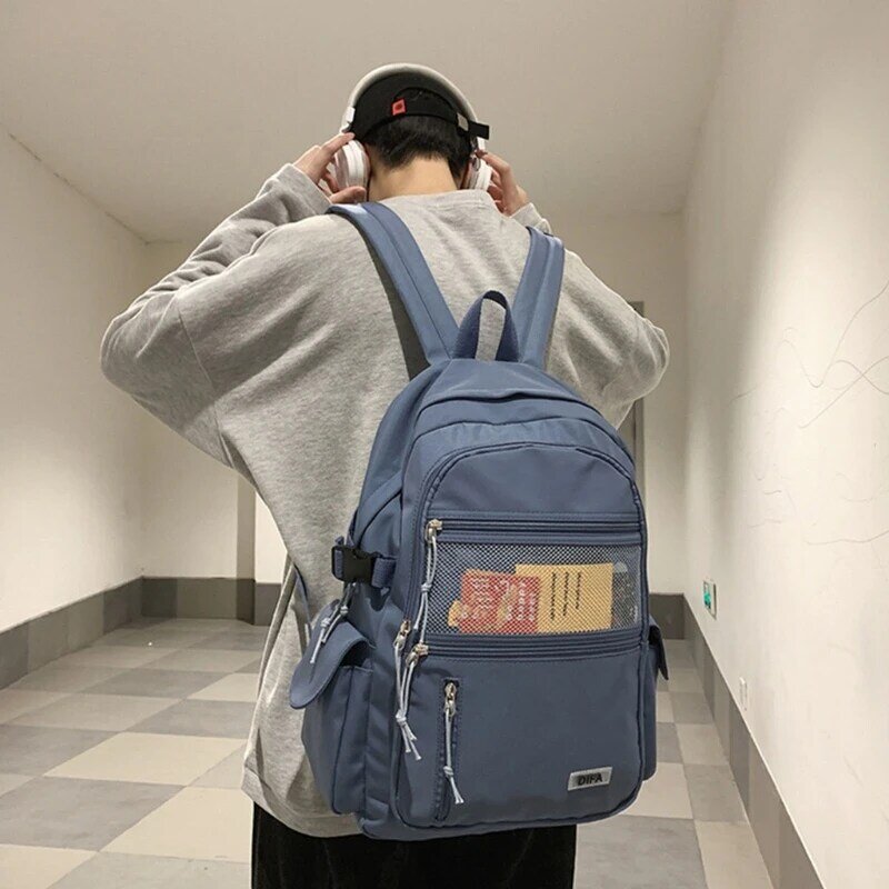 Solid School Backpack Laptop Backpack Large Capacity School Bag for Teen Student Multi-Pocket Daypack Bookbag