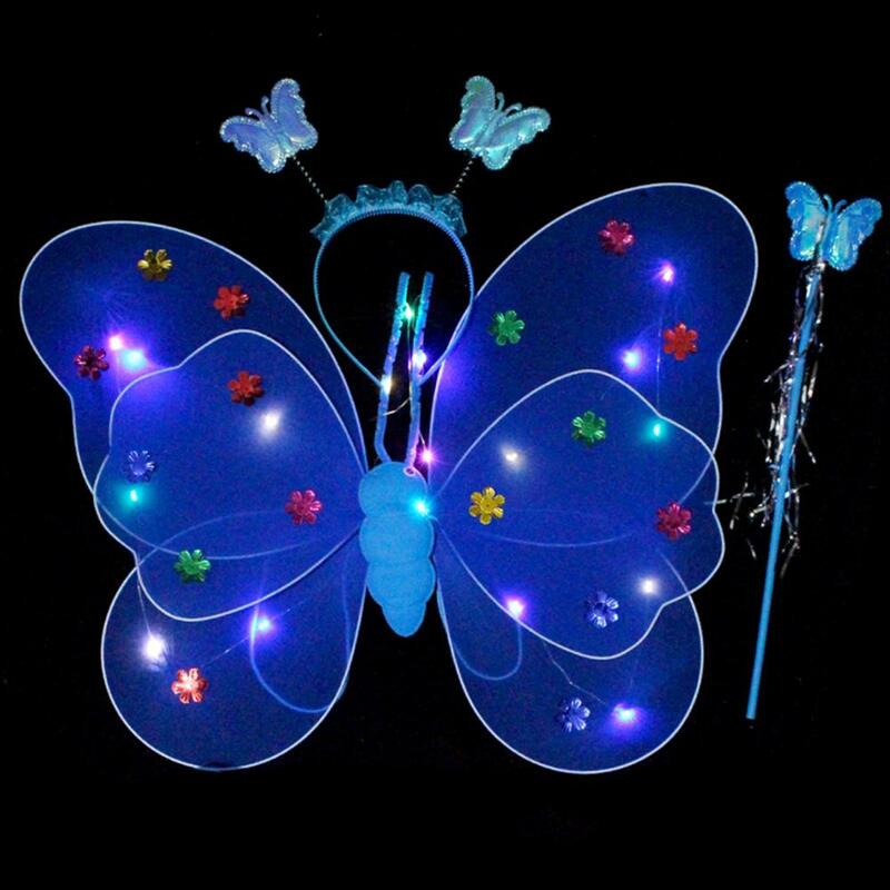 LED Elf Wand Butterfly Wing, acessórios bonitos do traje de fada, borboletas brilhantes, varinha decorativa duradoura
